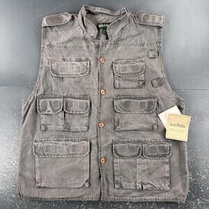 VTG Gander Mountain Denim Vest Mens Large Gray Utility Gorp Hunt Hike Camp NWT